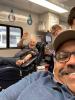 Tyler Howell, in front, and friend Craig Peterson at recent mobile blood drive. Submitted photo